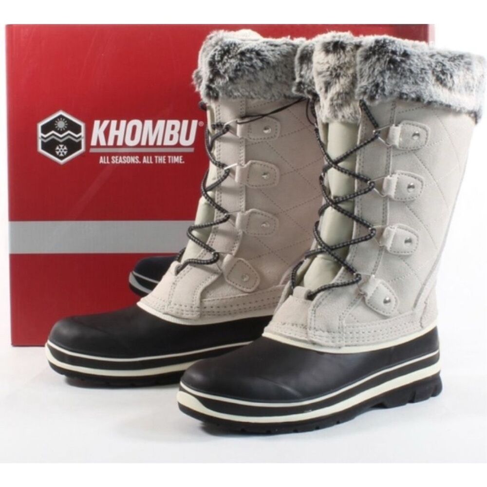 Khombu Emily Grey Suede Lace Up Winter Snow Boots Women’s US 7 Runs Large